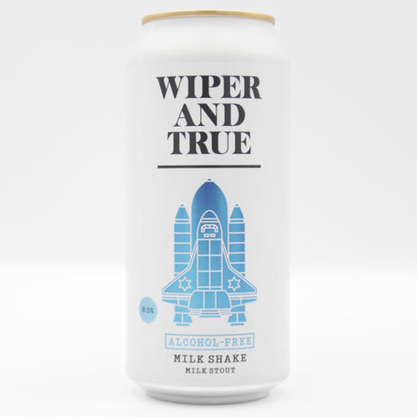 This is a can of Wiper And True - Milkshake Alcohol Free - 0.5% (440ml). It is a Stout / Porter craft beer available to buy from Ghost Whale, voted London's best craft beer shop.