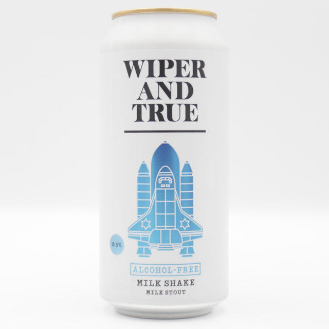 This is a can of Wiper And True - Milkshake Alcohol Free - 0.5% (440ml). It is a Stout / Porter craft beer available to buy from Ghost Whale, voted London's best craft beer shop.