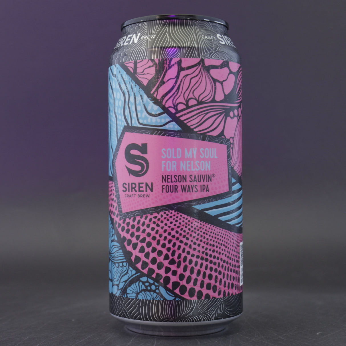 This is a can of Siren - Sold My Soul For Nelson Sauvin - 7.2% (440ml). It is a IPA craft beer available to buy from Ghost Whale, voted London's best craft beer shop.