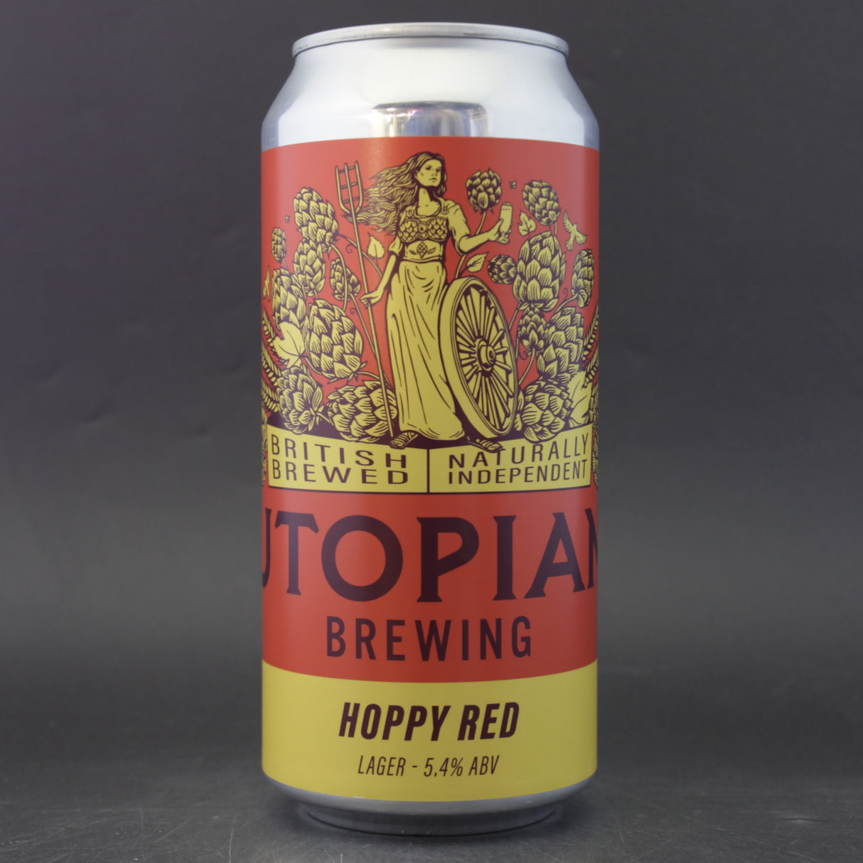 This is a can of Utopian - Hoppy Red - 5.4% (440ml). It is a Lager / Pilsner / Kölsch craft beer available to buy from Ghost Whale, voted London's best craft beer shop.