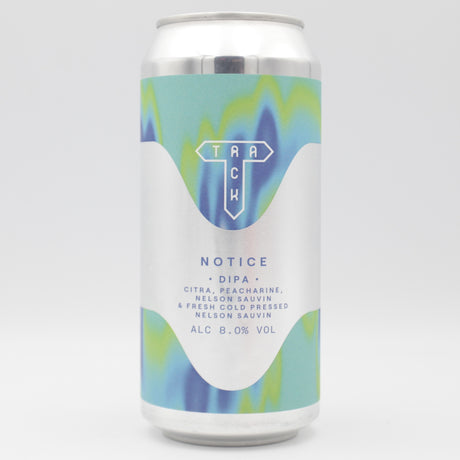 This is a can of Track - Notice - 8% (440ml). It is a Double IPA craft beer available to buy from Ghost Whale, voted London's best craft beer shop.