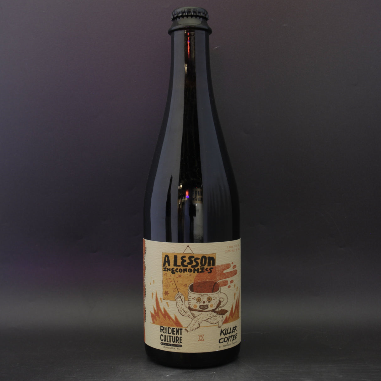 This is a bottle of Resident Culture - BBA A Lesson In Economics: Coffee - 13.5% (500ml). It is a Imperial Stout / Porter craft beer available to buy from Ghost Whale, voted London's best craft beer shop.