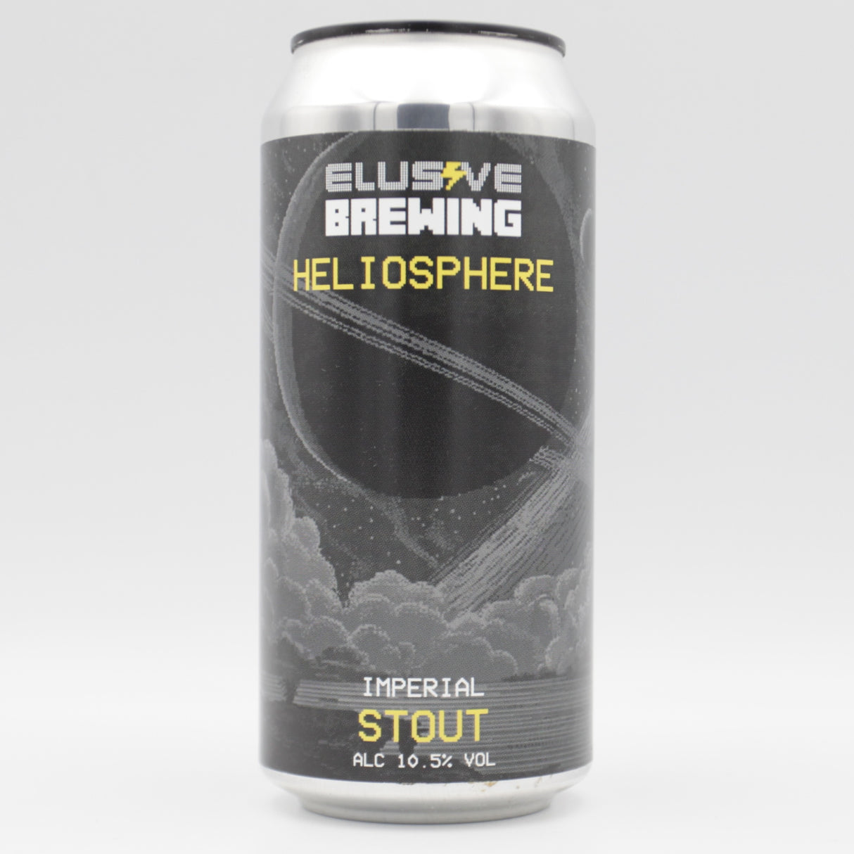 This is a can of Elusive Brewing - Heliosphere - 10.5% (440ml). It is a Imperial Stout / Porter craft beer available to buy from Ghost Whale, voted London's best craft beer shop.