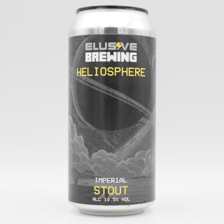 This is a can of Elusive Brewing - Heliosphere - 10.5% (440ml). It is a Imperial Stout / Porter craft beer available to buy from Ghost Whale, voted London's best craft beer shop.