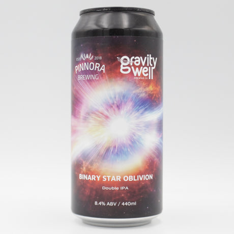 This is a can of Gravity Well - Binary Star Oblivion - 8.4% (440ml). It is a Double IPA craft beer available to buy from Ghost Whale, voted London's best craft beer shop.