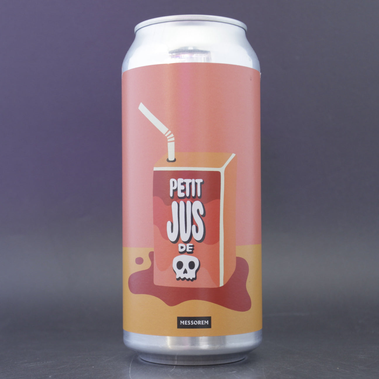 This is a can of Messorem - Petit Jus Mort: Framboise + Peche - 6% (473ml). It is a Sour craft beer available to buy from Ghost Whale, voted London's best craft beer shop.