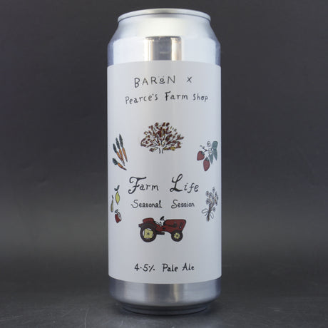 This is a can of Baron - Farm Life v2 - 4.5% (500ml). It is a Pale Ale craft beer available to buy from Ghost Whale, voted London's best craft beer shop.