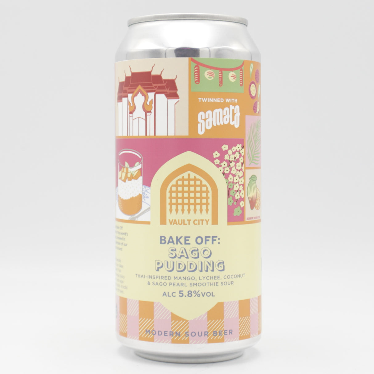 This is a can of Vault City / Samata Brewing - Bake Off: Sago Pudding - 5.8% (440ml). It is a Sour craft beer available to buy from Ghost Whale, voted London's best craft beer shop.