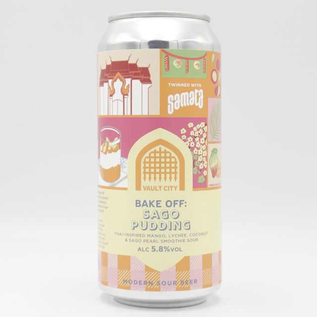 This is a can of Vault City / Samata Brewing - Bake Off: Sago Pudding - 5.8% (440ml). It is a Sour craft beer available to buy from Ghost Whale, voted London's best craft beer shop.