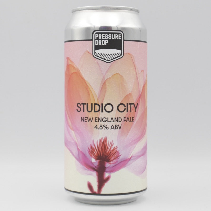 This is a can of Pressure Drop - Studio City - 4.8% (440ml). It is a Pale Ale craft beer available to buy from Ghost Whale, voted London's best craft beer shop.