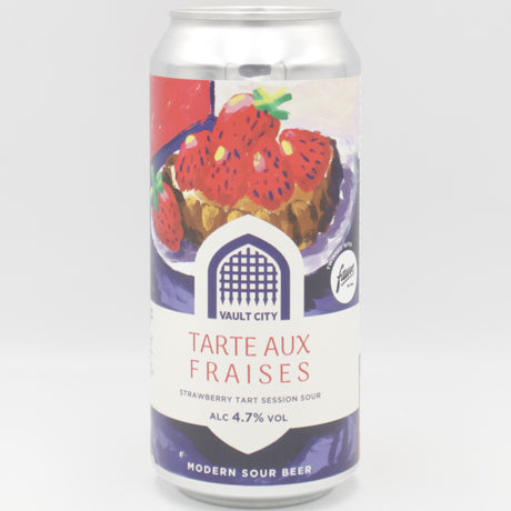 This is a can of Vault City - Tarte Aux Fraises - 4.7% (440ml). It is a Sour craft beer available to buy from Ghost Whale, voted London's best craft beer shop.