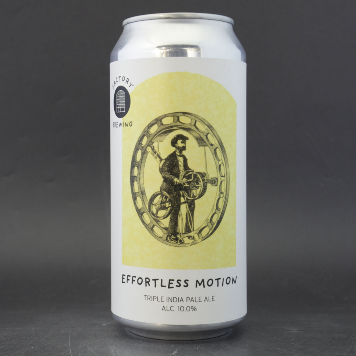 This is a can of Factory Brewing - Effortless Motion - 10% (440ml). It is a Triple IPA craft beer available to buy from Ghost Whale, voted London's best craft beer shop.