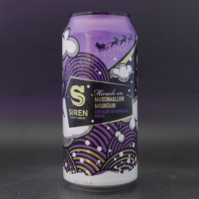 This is a can of Siren - Miracle On Marshmallow Mountain - 5.1% (440ml). It is a Stout / Porter craft beer available to buy from Ghost Whale, voted London's best craft beer shop.