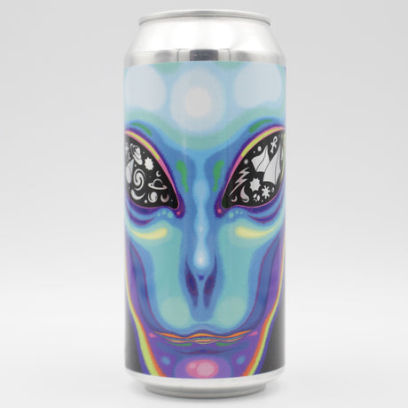 This is a can of Omnipollo / Willow Park - We Come In Peace - 8.2% (440ml). It is a Double IPA craft beer available to buy from Ghost Whale, voted London's best craft beer shop.