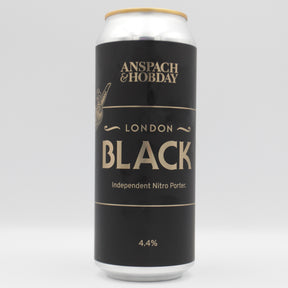 This is a can of Anspach & Hobday - London Black - 4.4% (470ml). It is a Stout / Porter craft beer available to buy from Ghost Whale, voted London's best craft beer shop.
