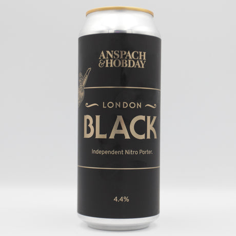 This is a can of Anspach & Hobday - London Black - 4.4% (470ml). It is a Stout / Porter craft beer available to buy from Ghost Whale, voted London's best craft beer shop.