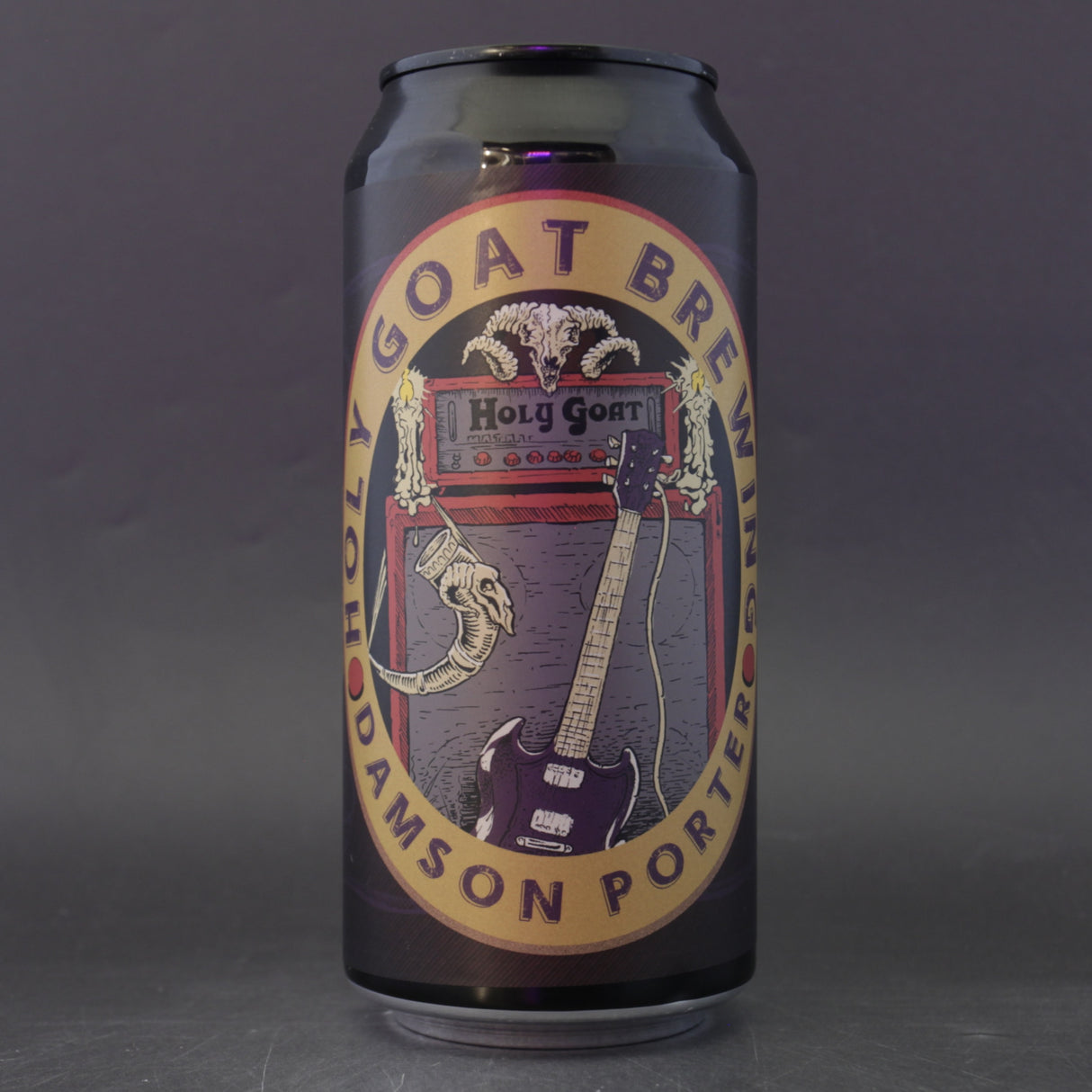 This is a can of Holy Goat - Damson Porter - 5.4% (440ml). It is a Stout / Porter craft beer available to buy from Ghost Whale, voted London's best craft beer shop.