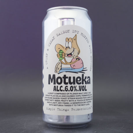 This is a can of Simple Things Fermentations - Saison Motueka - 6% (440ml). It is a Saison craft beer available to buy from Ghost Whale, voted London's best craft beer shop.
