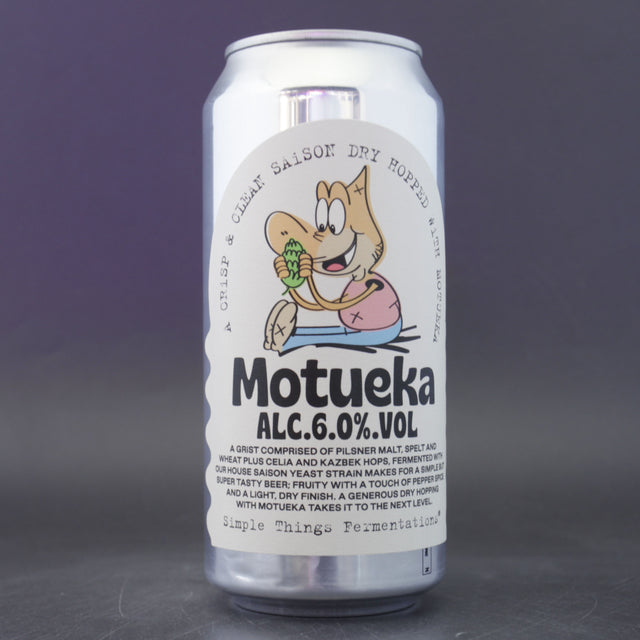 This is a can of Simple Things Fermentations - Saison Motueka - 6% (440ml). It is a Saison craft beer available to buy from Ghost Whale, voted London's best craft beer shop.