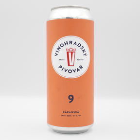 This is a can of Vinohradsky Pivovar - Karanska 9 - 3.9% (500ml). It is a Lager / Pilsner / Kölsch craft beer available to buy from Ghost Whale, voted London's best craft beer shop.