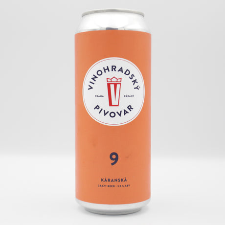 This is a can of Vinohradsky Pivovar - Karanska 9 - 3.9% (500ml). It is a Lager / Pilsner / Kölsch craft beer available to buy from Ghost Whale, voted London's best craft beer shop.
