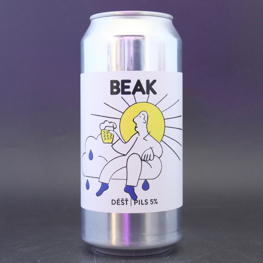 This is a can of Beak Brewery - Déšt - 5% (440ml). It is a Lager / Pilsner / Kölsch craft beer available to buy from Ghost Whale, voted London's best craft beer shop.