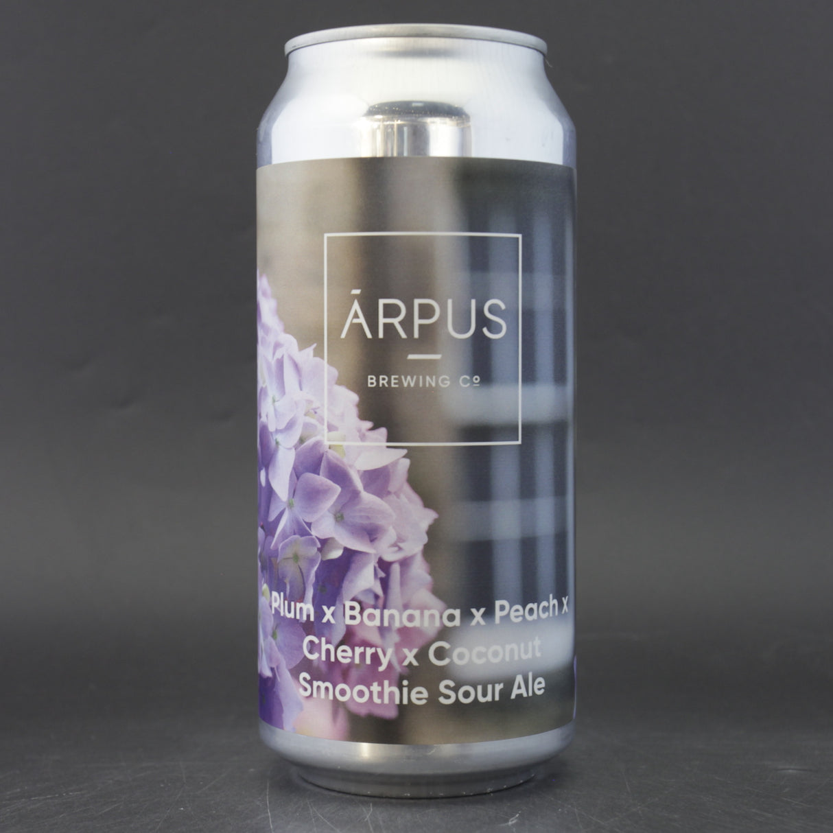 This is a can of Arpus Brewing Co - Plum X Banana X Peach X Cherry X Coconut Smoothie Sour Ale - 5.5% (440ml). It is a Sour craft beer available to buy from Ghost Whale, voted London's best craft beer shop.