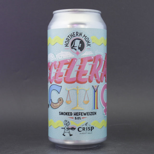 This is a can of Northern Monk - Accelerate Action - 5% (440ml). It is a Wit / Wheat craft beer available to buy from Ghost Whale, voted London's best craft beer shop.