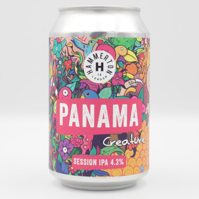 This is a can of Hammerton - Panama Creature - 4.3% (330ml). It is a Pale Ale craft beer available to buy from Ghost Whale, voted London's best craft beer shop.