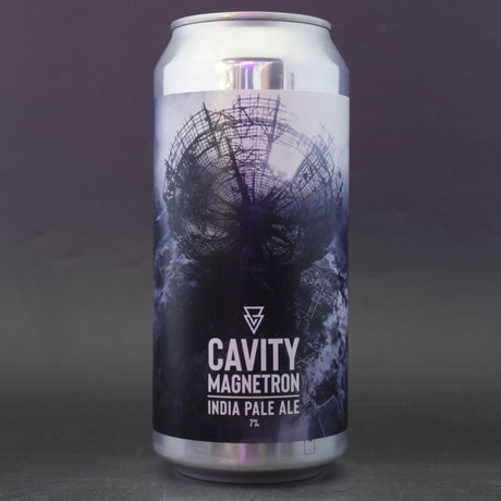 This is a can of Azvex - Cavity Magnetron - 7% (440ml). It is a IPA craft beer available to buy from Ghost Whale, voted London's best craft beer shop.