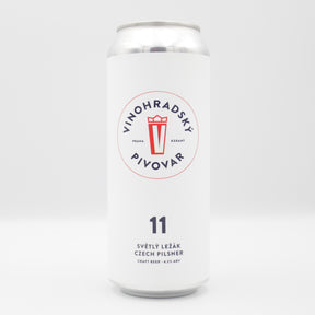 This is a can of Vinohradsky Pivovar - Vinohradská 11 - 4.5% (500ml). It is a Lager / Pilsner / Kölsch craft beer available to buy from Ghost Whale, voted London's best craft beer shop.