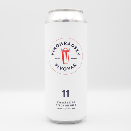 This is a can of Vinohradsky Pivovar - Vinohradská 11 - 4.5% (500ml). It is a Lager / Pilsner / Kölsch craft beer available to buy from Ghost Whale, voted London's best craft beer shop.