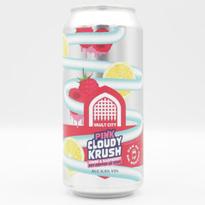 This is a can of Vault City / We Can Be Friends - Pink Cloudy Krush  - 0.5% (440ml). It is a Sour craft beer available to buy from Ghost Whale, voted London's best craft beer shop.