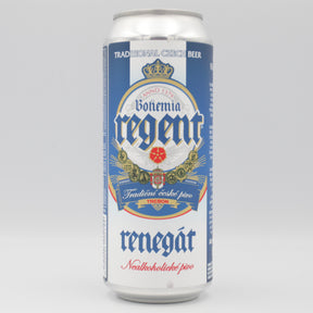 This is a can of Bohemia Regent - Regent Renegat - 0.5% (500ml). It is a Lager / Pilsner / Kölsch craft beer available to buy from Ghost Whale, voted London's best craft beer shop.
