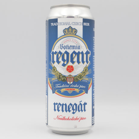 This is a can of Bohemia Regent - Regent Renegat - 0.5% (500ml). It is a Lager / Pilsner / Kölsch craft beer available to buy from Ghost Whale, voted London's best craft beer shop.