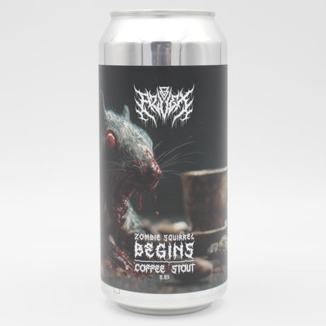 This is a can of Azvex - Zombie Squirrel Begins - 5.6% (440ml). It is a Stout / Porter craft beer available to buy from Ghost Whale, voted London's best craft beer shop.
