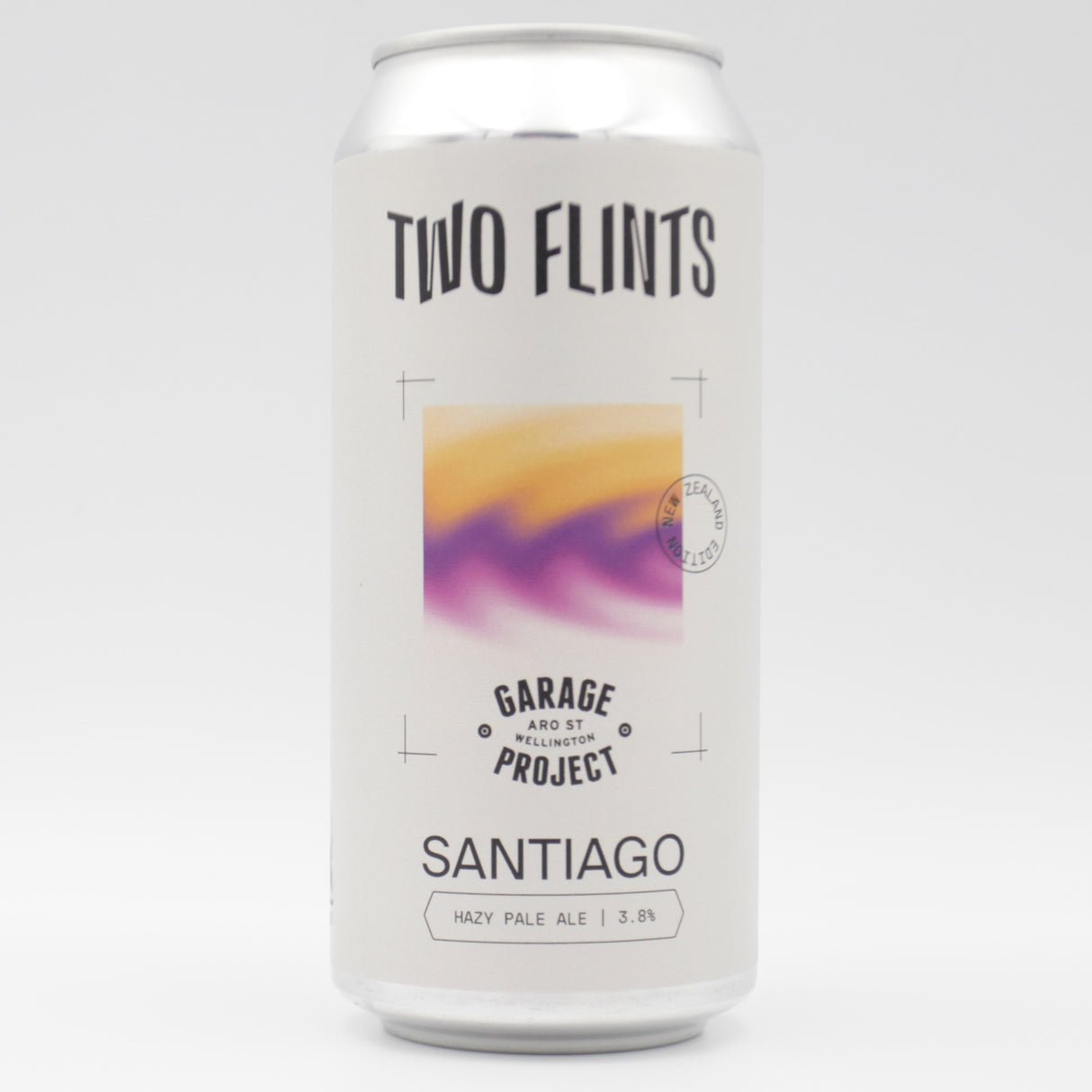 This is a can of Two Flints / Garage Project - Santiago NZ Edition - 3.8% (440ml). It is a Pale Ale craft beer available to buy from Ghost Whale, voted London's best craft beer shop.