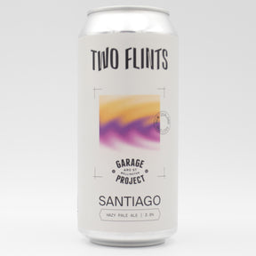 This is a can of Two Flints / Garage Project - Santiago NZ Edition - 3.8% (440ml). It is a Pale Ale craft beer available to buy from Ghost Whale, voted London's best craft beer shop.