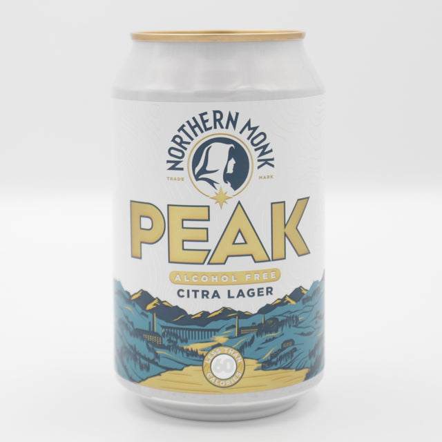 This is a can of Northern Monk - Peak - 0.5% (330ml). It is a Lager / Pilsner / Kölsch craft beer available to buy from Ghost Whale, voted London's best craft beer shop.
