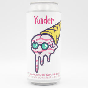 This is a can of Yonder - Strawberry Rhubarb Ripple - 4.5% (440ml). It is a Sour craft beer available to buy from Ghost Whale, voted London's best craft beer shop.
