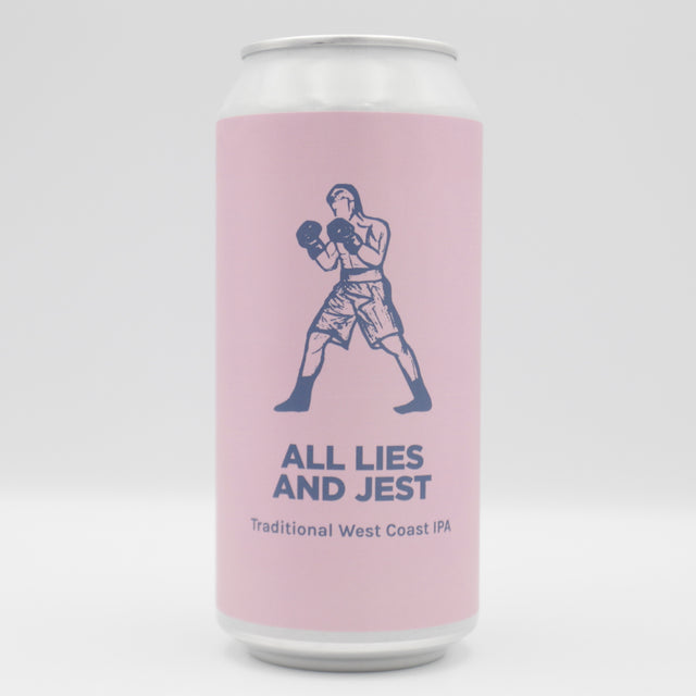 This is a can of Pomona Island - All Lies And Jest - 7% (440ml). It is a IPA craft beer available to buy from Ghost Whale, voted London's best craft beer shop.
