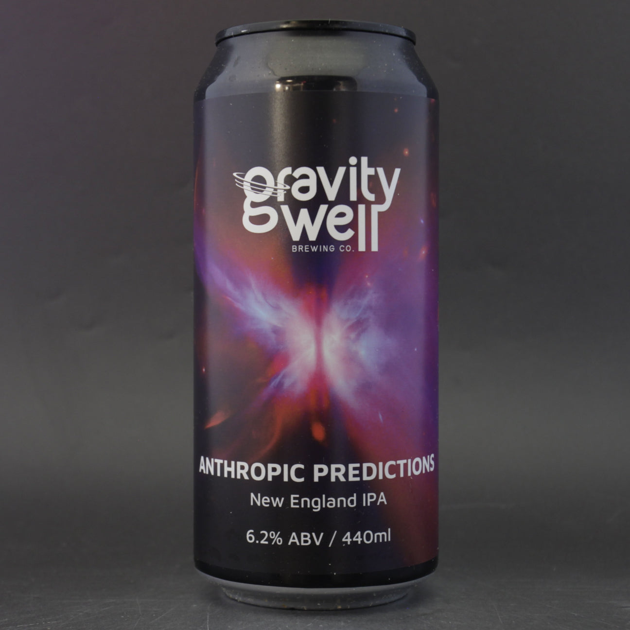 This is a can of Gravity Well - Anthropic Predictions - 6.2% (440ml). It is a IPA craft beer available to buy from Ghost Whale, voted London's best craft beer shop.