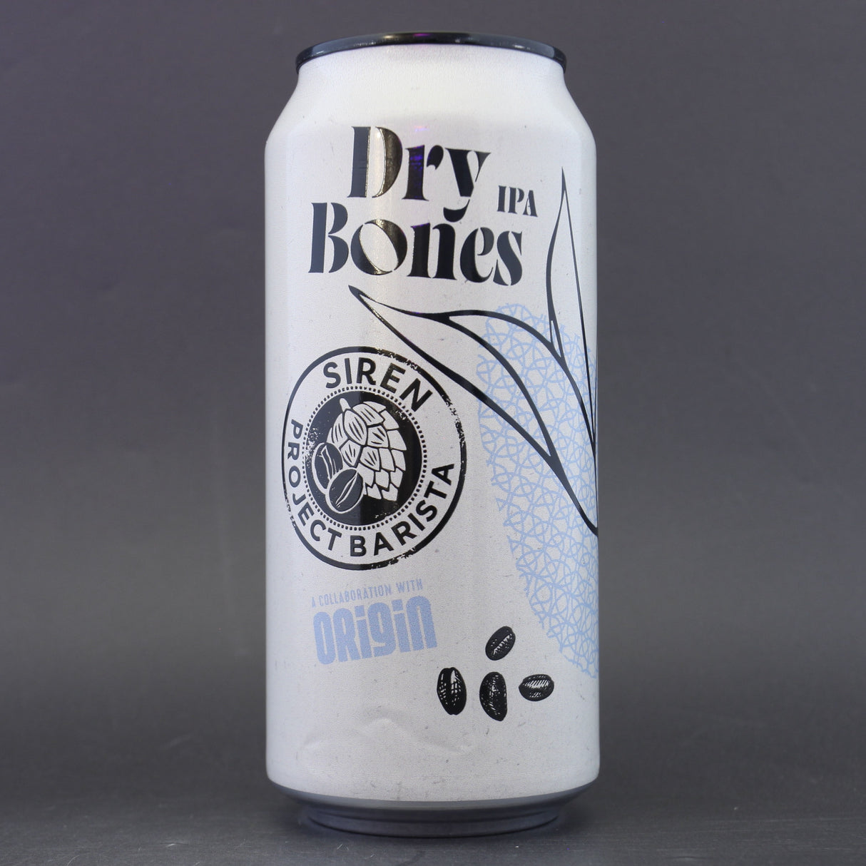 This is a can of Siren - Project Barista: Dry Bones - 6.6% (440ml). It is a IPA craft beer available to buy from Ghost Whale, voted London's best craft beer shop.