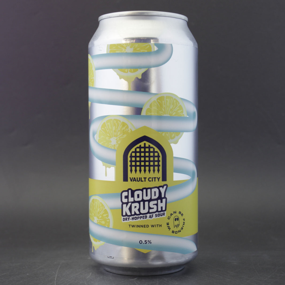 This is a can of Vault City - Cloudy Krush - 0.5% (440ml). It is a Sour craft beer available to buy from Ghost Whale, voted London's best craft beer shop.