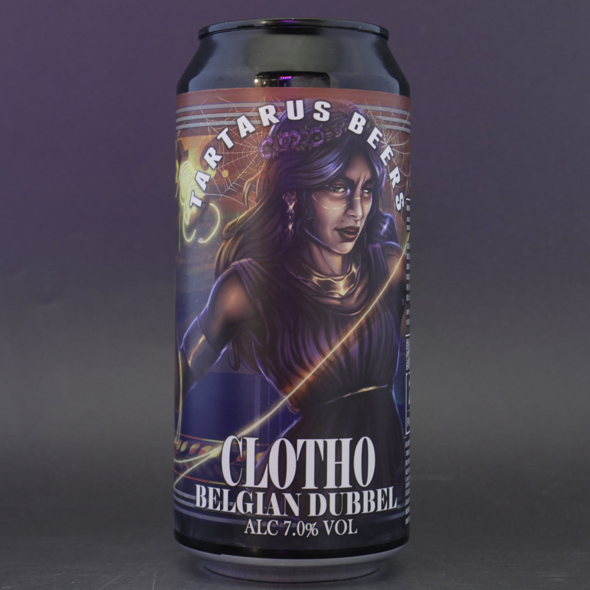 This is a can of Tartarus - Clotho - 7% (440ml). It is a Belgian Style craft beer available to buy from Ghost Whale, voted London's best craft beer shop.