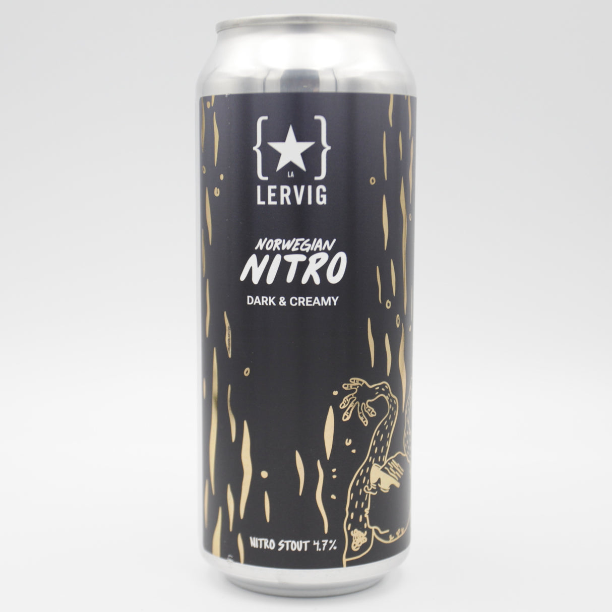 This is a can of Lervig - Nitro Stout - 4.7% (500ml). It is a Stout / Porter craft beer available to buy from Ghost Whale, voted London's best craft beer shop.