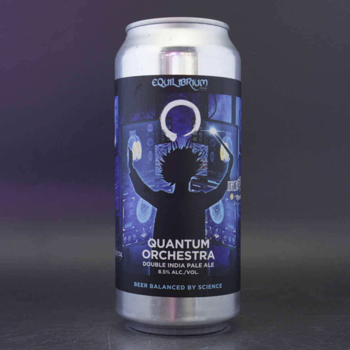 This is a can of Equilibrium - Quantum Orchestra - 8.5% (473ml). It is a Double IPA craft beer available to buy from Ghost Whale, voted London's best craft beer shop.