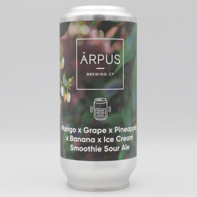 This is a can of Arpus Brewing Co - Mango x Grape x Pineapple x Banana Ice Cream Smoothie Sour - 4.5% (440ml). It is a Sour craft beer available to buy from Ghost Whale, voted London's best craft beer shop.