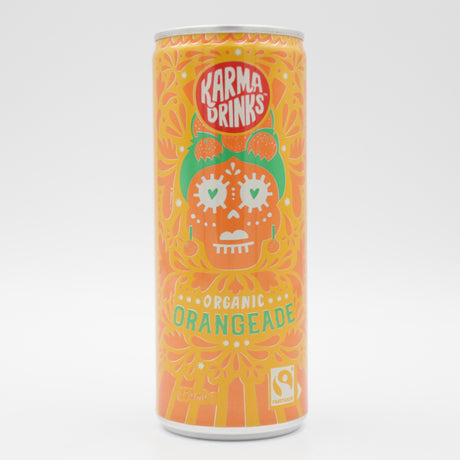 This is a can of Karma - Orangeade - 0% (250ml). It is a  craft soft drink available to buy from Ghost Whale, voted London's best craft beer shop.