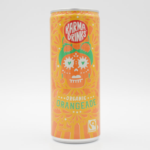 This is a can of Karma - Orangeade - 0% (250ml). It is a  craft soft drink available to buy from Ghost Whale, voted London's best craft beer shop.